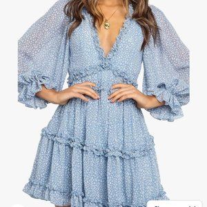 Baby Blue Floral Flowy Mini Dress